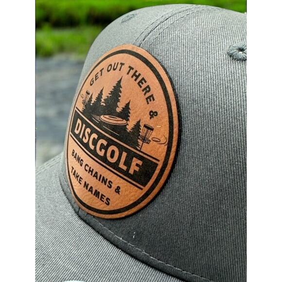 Disc Golf Leather Patch Hat Custom Trucker Hat Bang Chains Gry/Neon Yellow - Picture 4 of 6